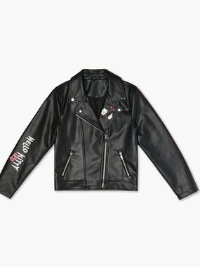 Hello Kitty X forever 21 kids faux leather biker jacket 9/10 with lapel pins